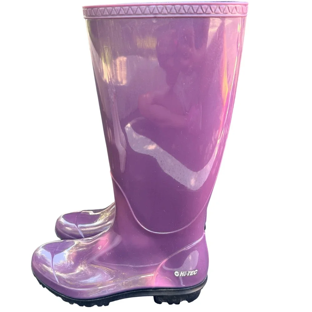 Hi-Tec Paddington Purple Glossy Tall Rubber Rain Boots Womens‎ Size 5 USA Made